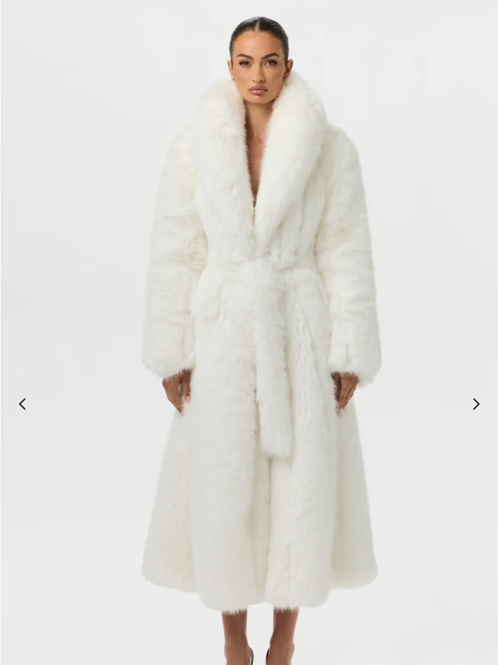 Naked Wardrobe White Faux-Fur Long White Pelted Coat